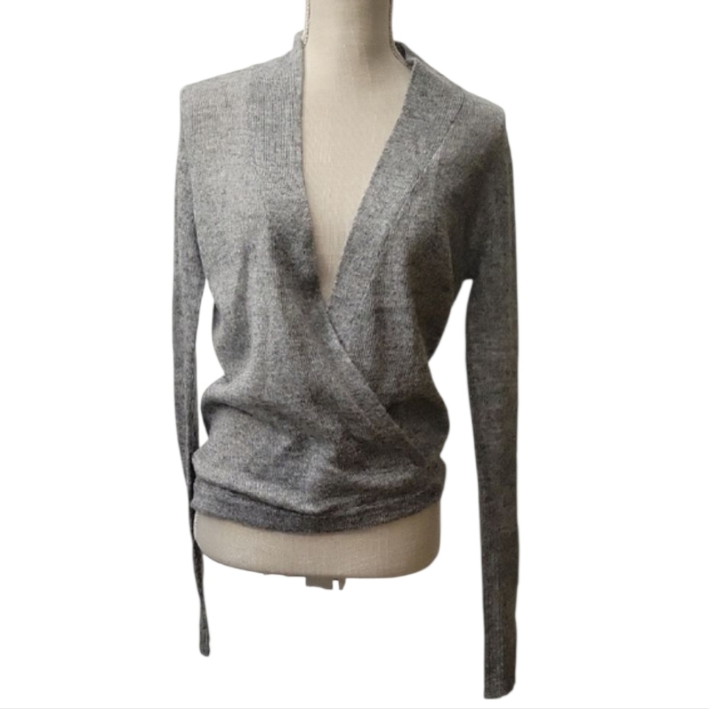 Lulu's Gray V-Neck Wrap Sweater